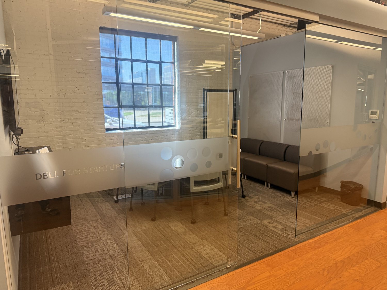 The same hallway view today, with Dell for Startups lettering.
